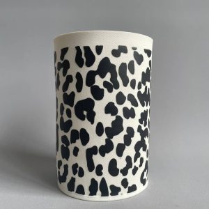 Black And White Porcelain Leopard Vessel by artist Lisa Firer