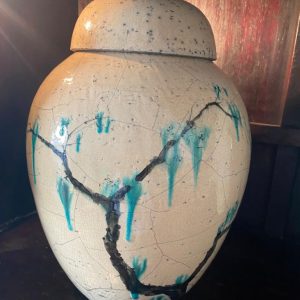 Tall Raku Ginger Jar  by Anthony Shapiro and Louis van Loon